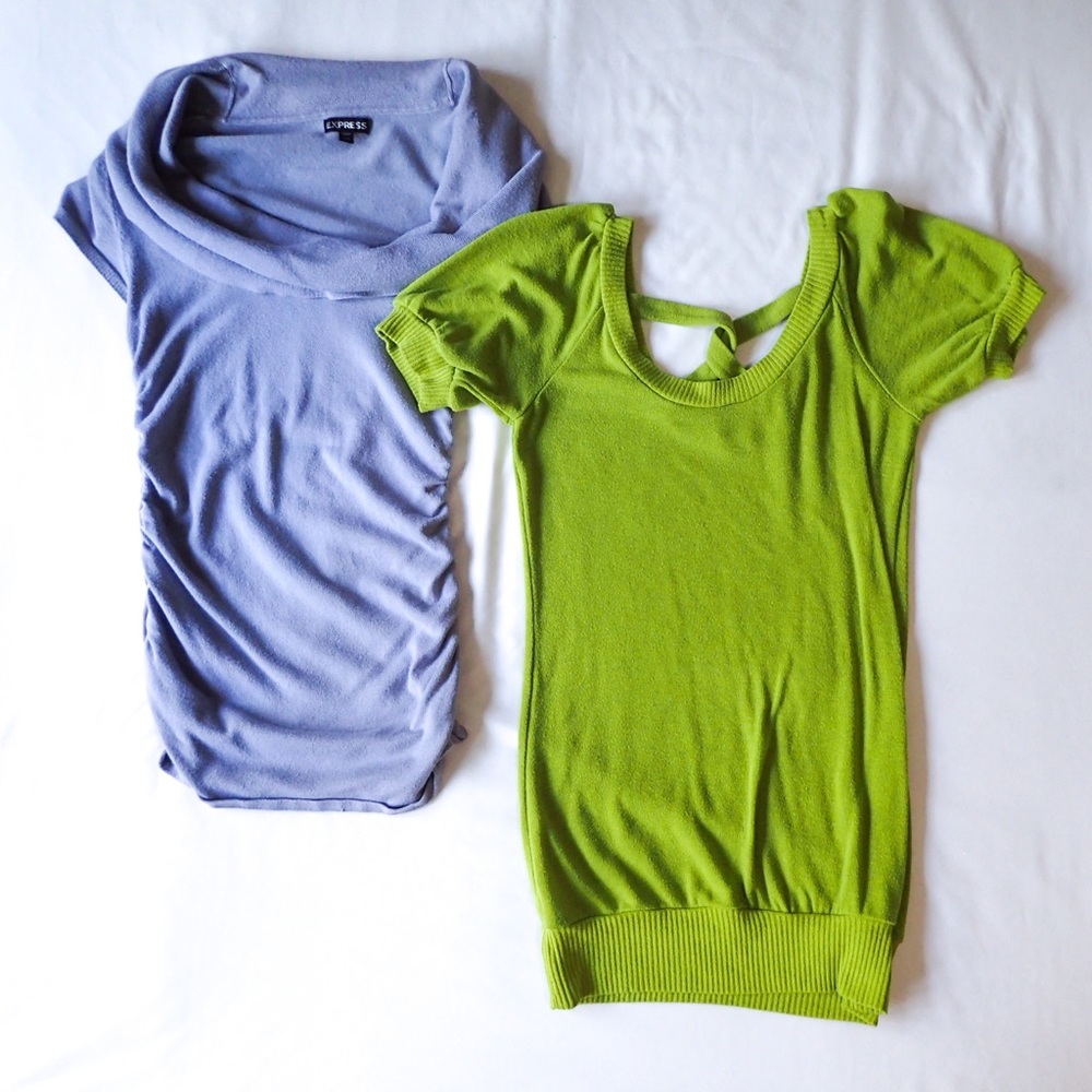 Express Cowl-neck Short Sleeve Ruched Sweater